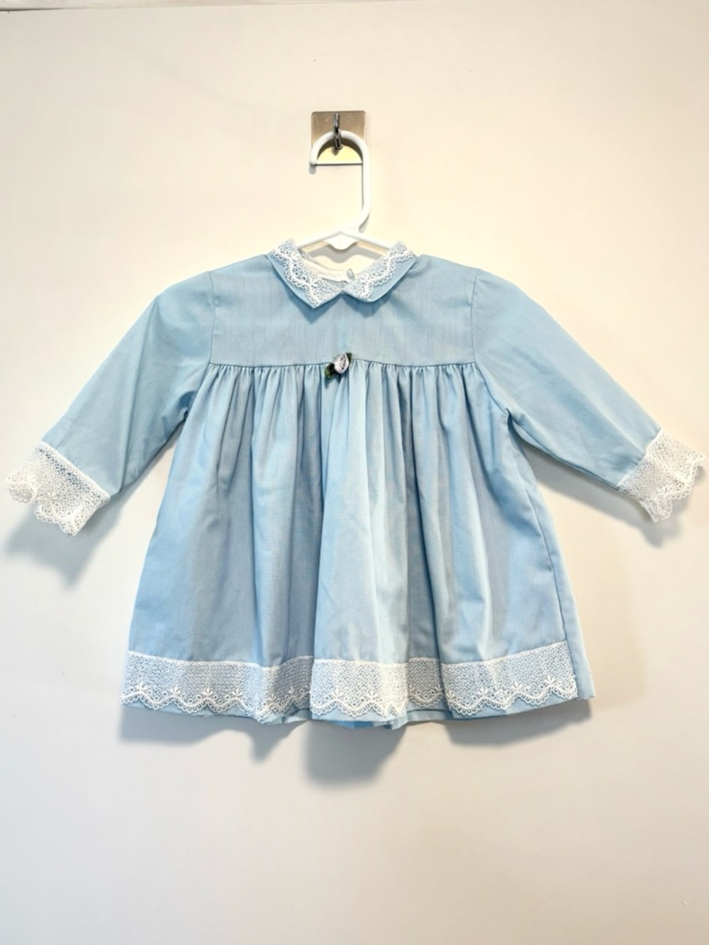 Vintage Just Adorable Baby Blue Lace Peter Pan Collar Baby Doll Dress 18 Months